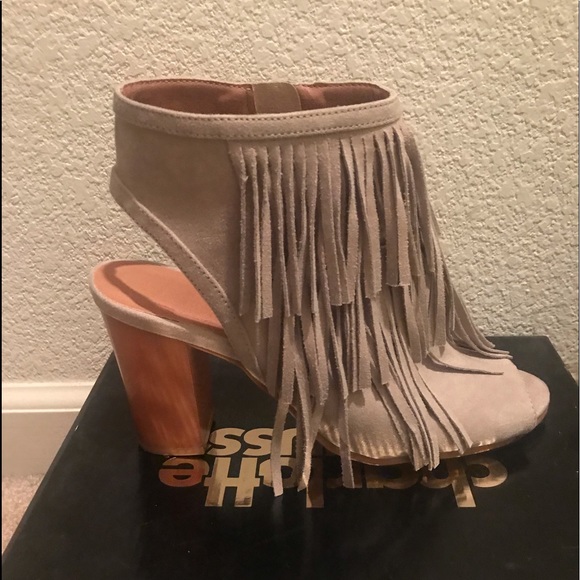 Open toe suede booties w/ fringe - Picture 3 of 3